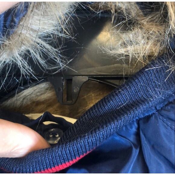 Ultim8 Navy faux fur collar Snake And rose appliqué bomber Jacket Juniors Sz L - Picture 5 of 7